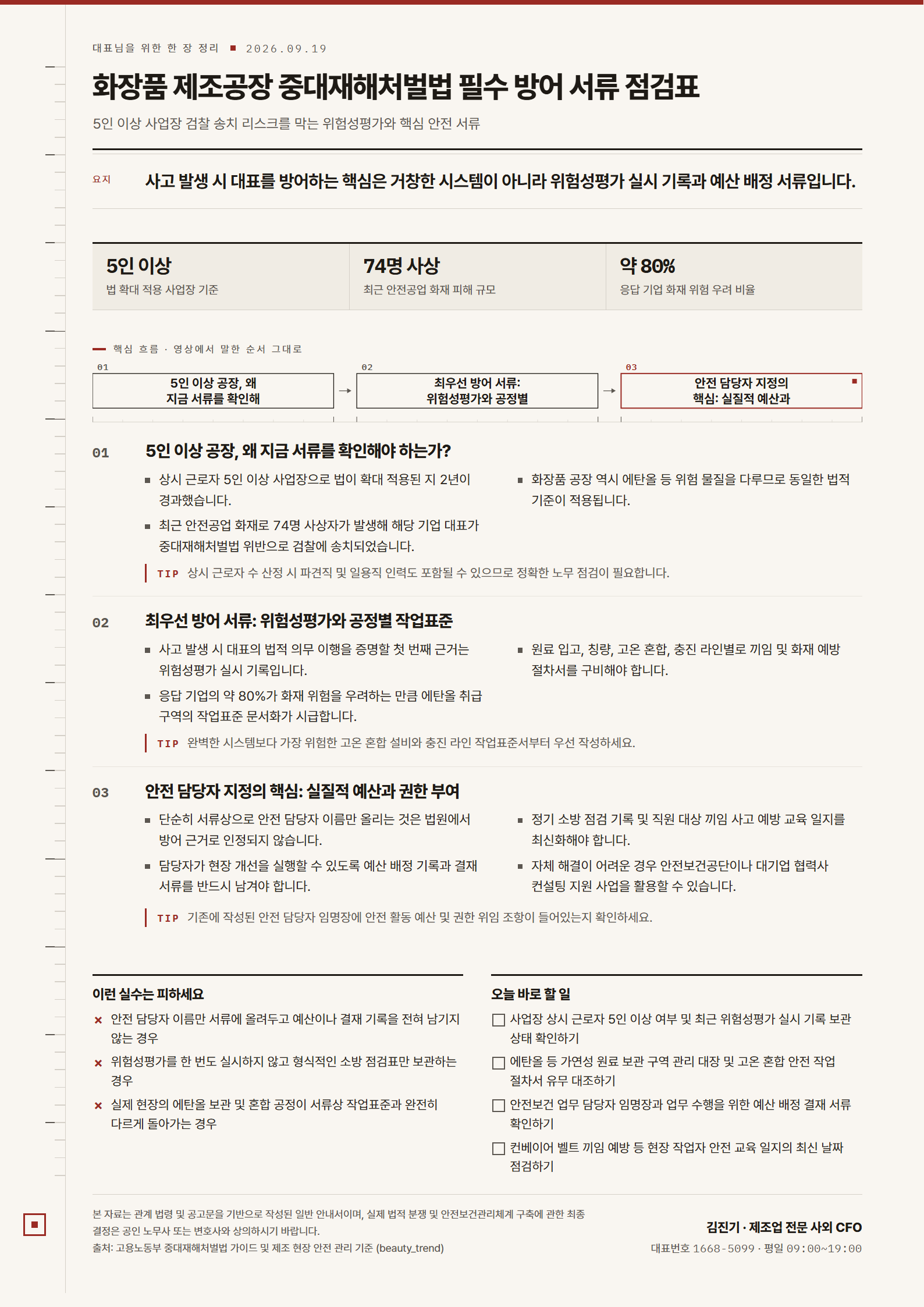 [한 장 정리] 화장품 제조공장 중대재해처벌법 필수 방어 서류 점검표