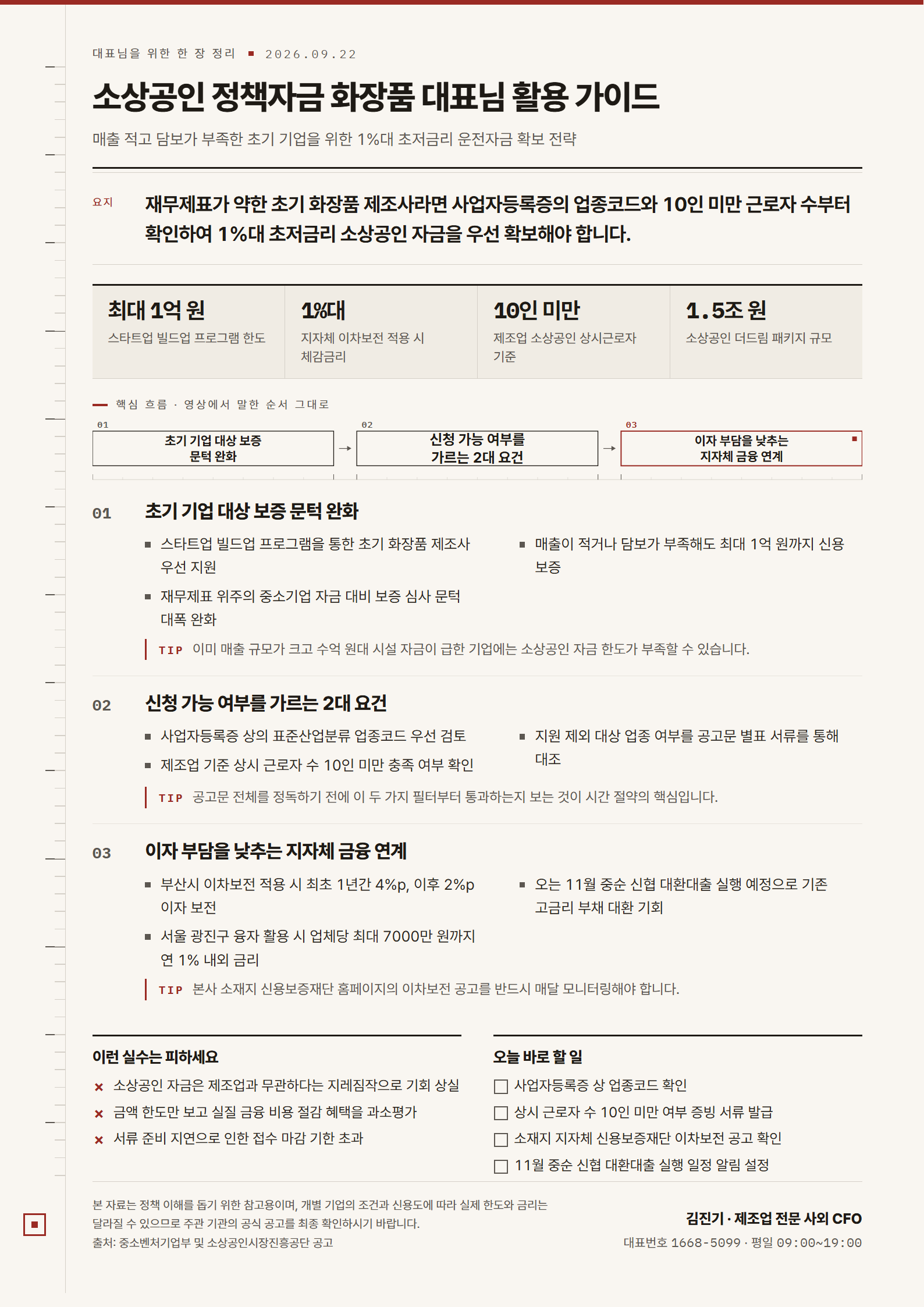 [한 장 정리] 소상공인 정책자금 화장품 대표님 활용 가이드