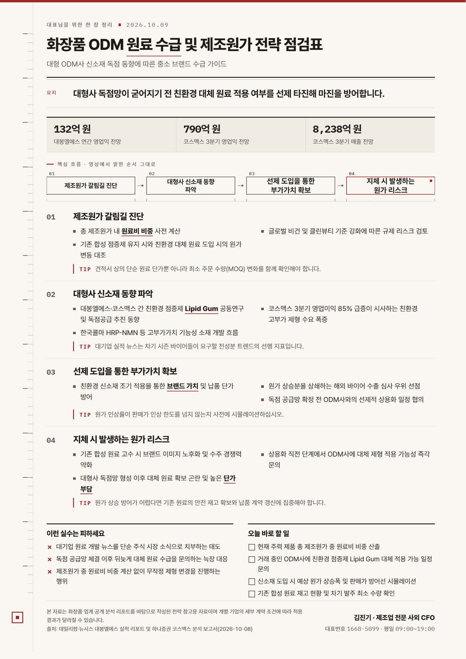 화장품 ODM 원료 수급 및 제조원가 전략 점검표