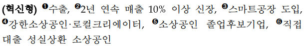 혁신형 지원 대상 여섯 가지